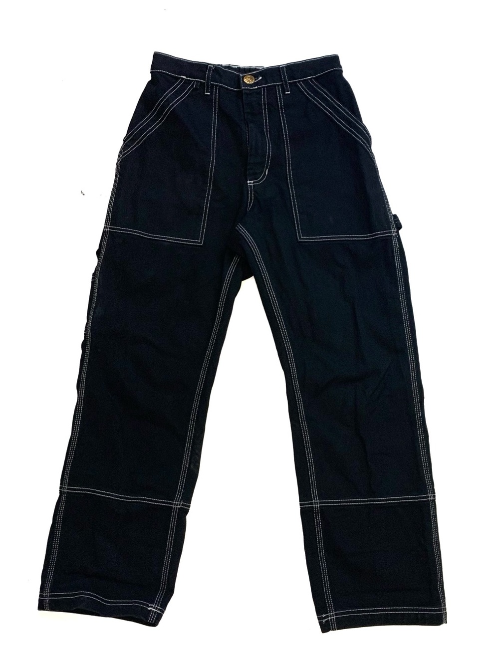 Big Bud Press Women XS Carpenter Jeans Black Heavy Weight Denim White Stitching